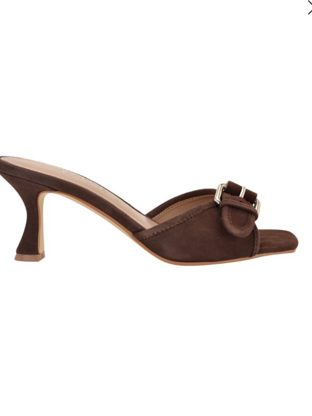 GUESS Brown Suede Open-Toe Mule with Buckle